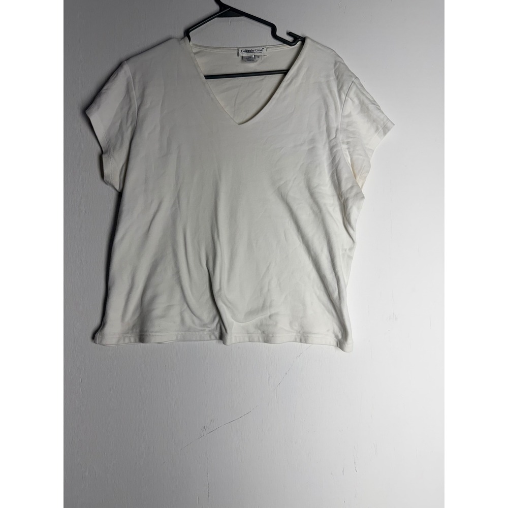 Coldwater Creek White V-Neck T-Shirt 100% Cotton Short Sleeve Plus Size 1X